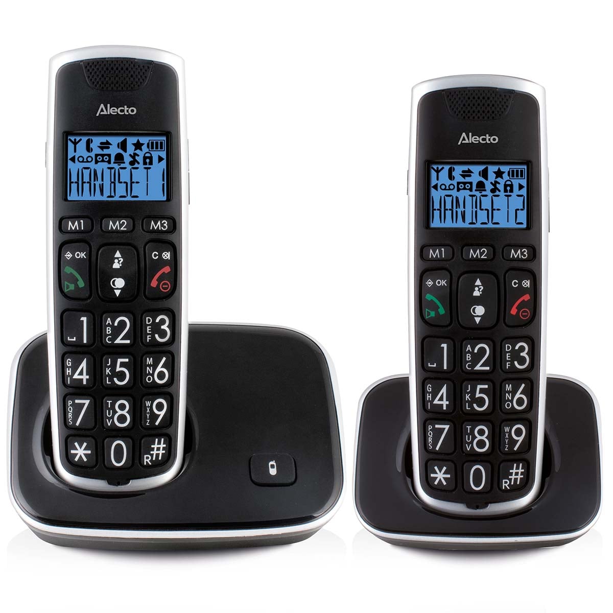 Alecto FX-6020 Duo met twee zwarte handsets, basis en extra laadstation