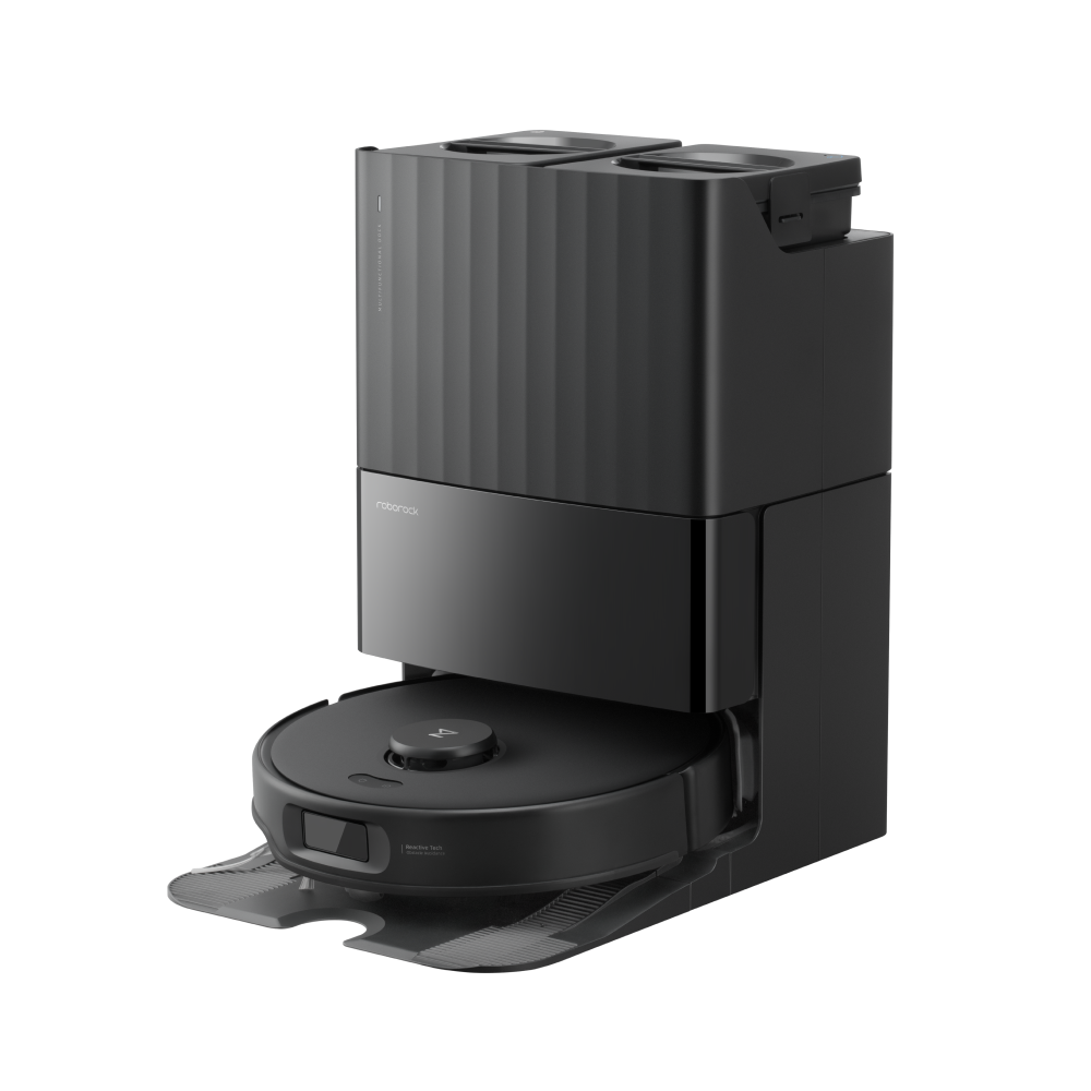Zwarte Roborock Qrevo Edge 5V1 robotstofzuiger met automatisch reinigingsstation