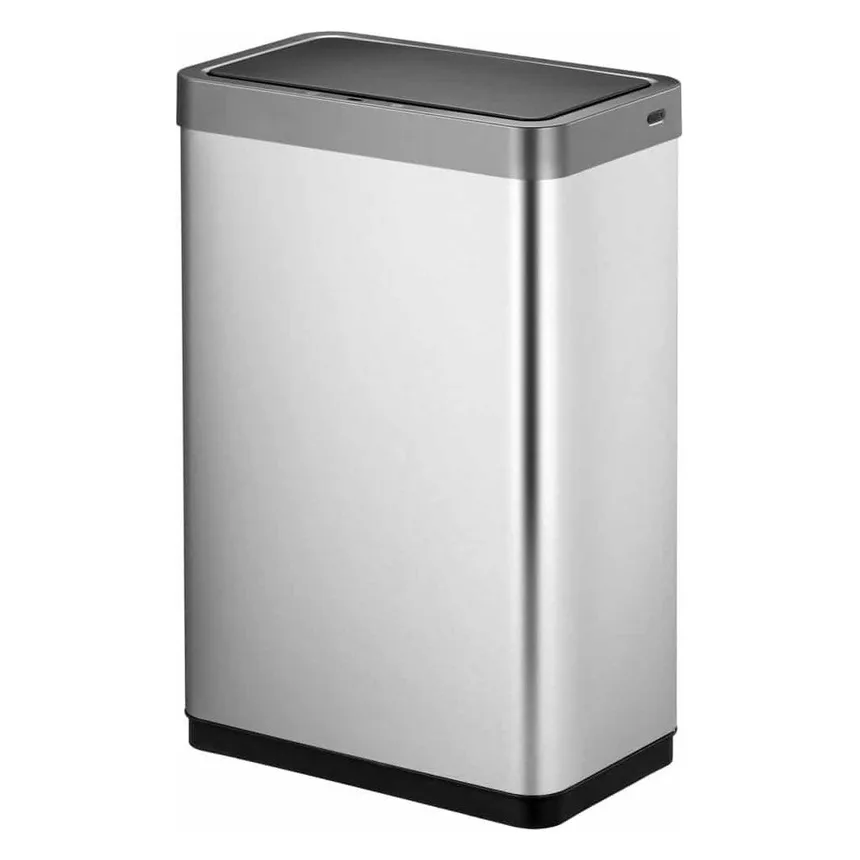 EKO Mirage X Sensor Bin 47 liter, rechthoekige afvalbak van mat roestvast staal met zwart deksel