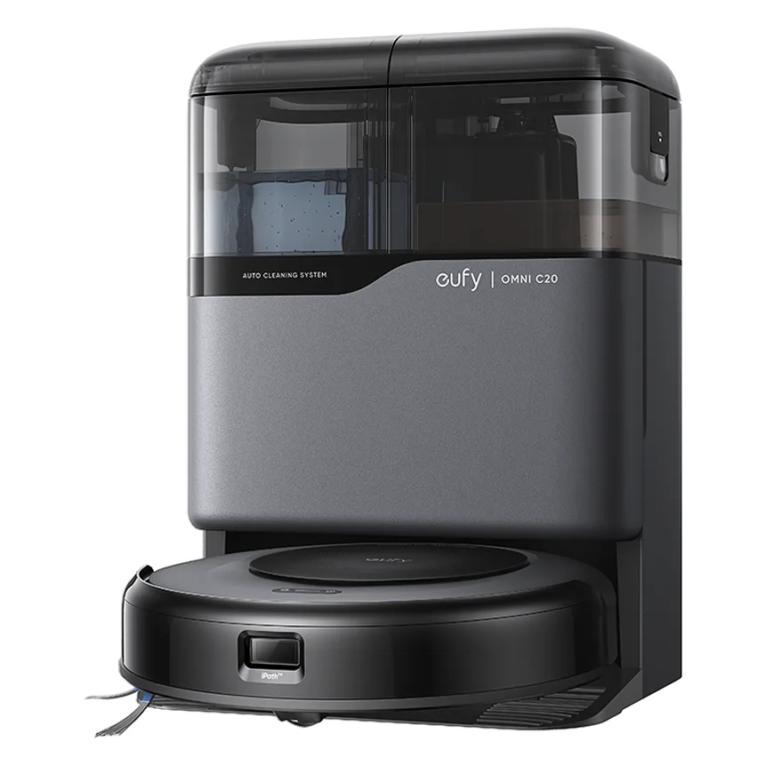 eufy Omni C20 robotstofzuiger in het zwarte alles-in-één station