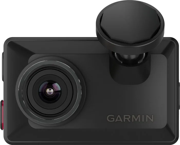 Garmin Dash Cam X310, een zwarte dashcam met lens, het Garmin-logo en een plakhouder