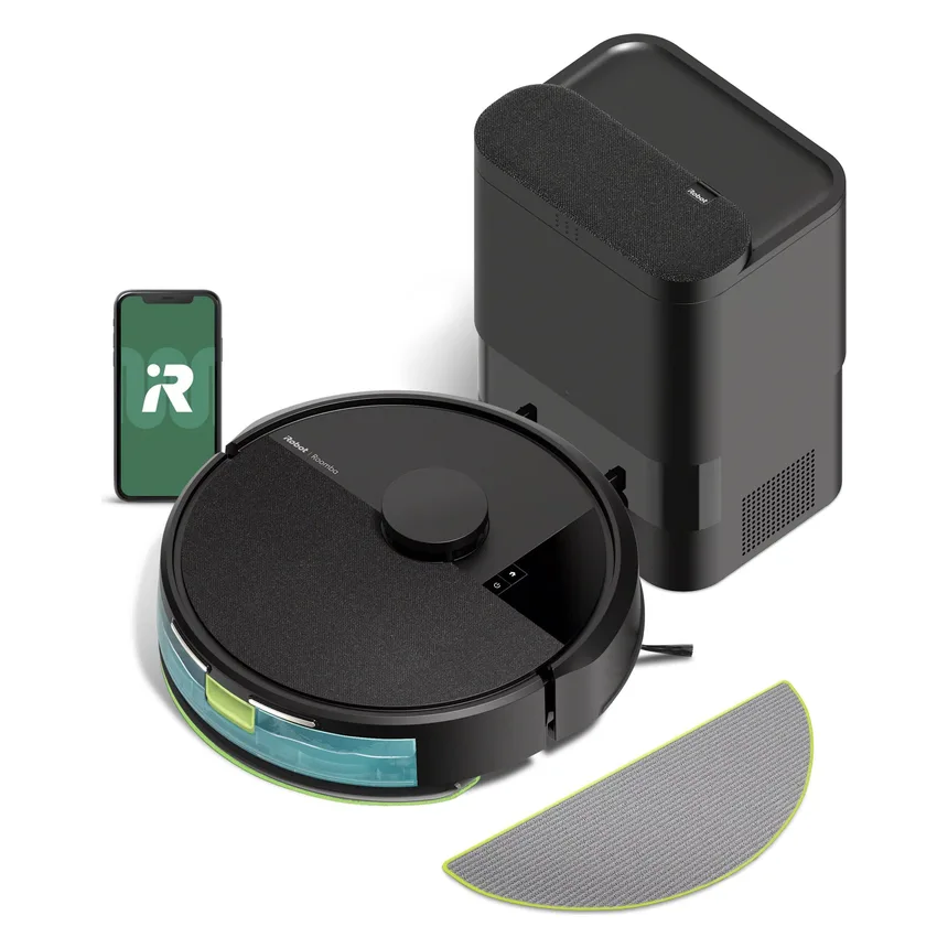 iRobot Roomba 105 Combo in zwart met AutoEmpty-dock, dweilpad en telefoon met de app