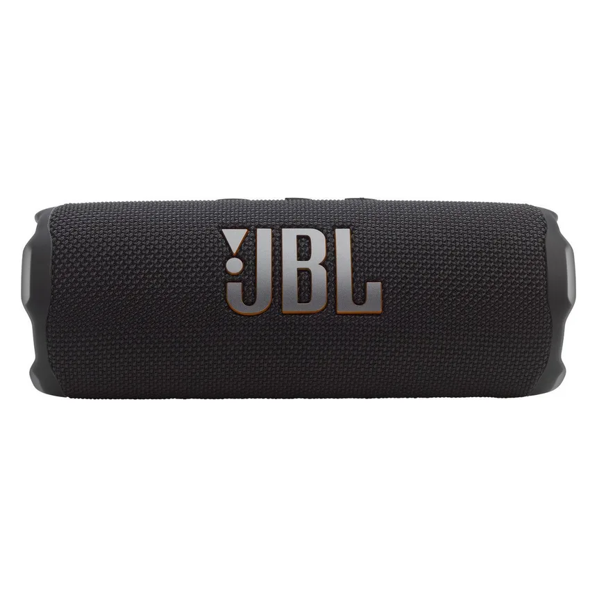 JBL Flip 7 zwarte draagbare Bluetooth-speaker, vooraanzicht met JBL-logo