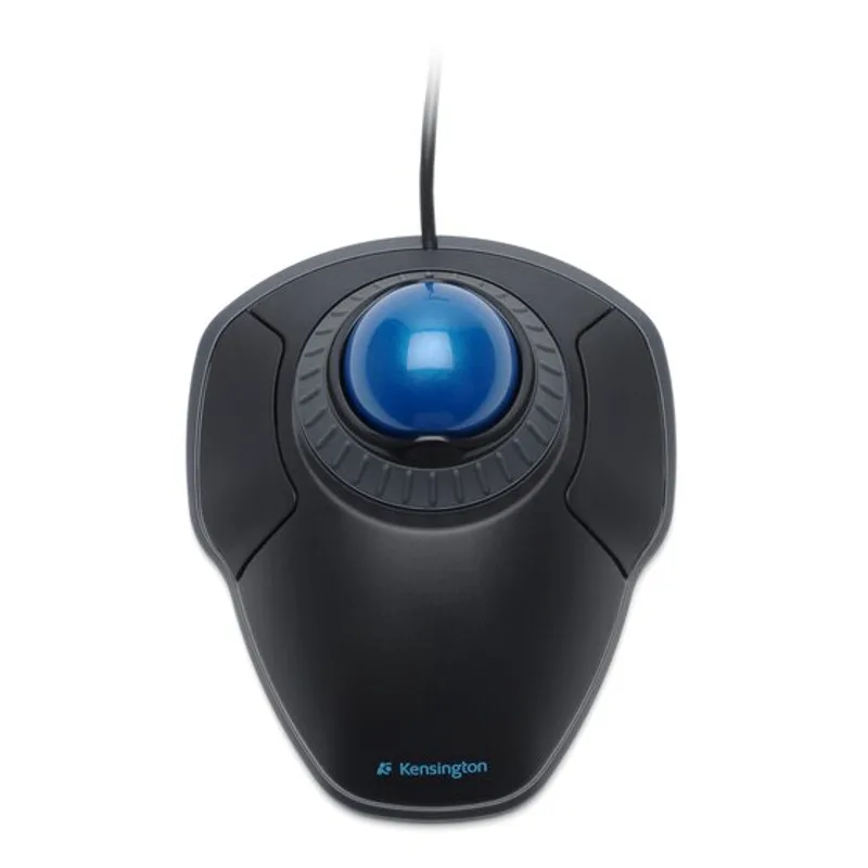 Zwarte Kensington Orbit trackball met blauwe bal en scrollring