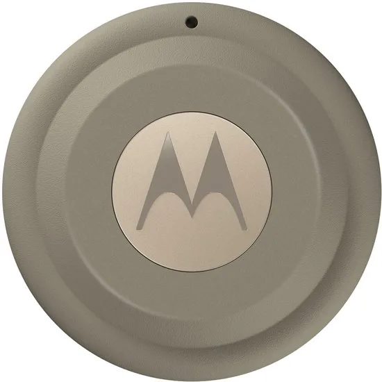 Ronde taupe moto tag 2 tracker met het Motorola-logo