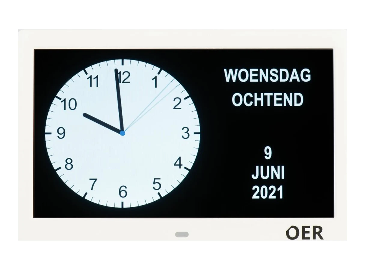 OER Dementieklok 10 inch met wifi in het wit met analoge klok, dag en datum