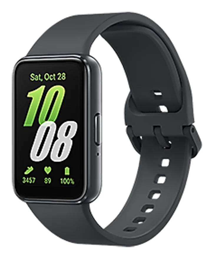 Samsung Galaxy Fit3 in Dark Gray met zwart-grijs siliconenbandje en wijzerplaat