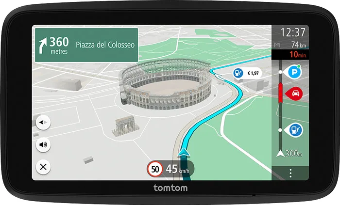 TomTom GO Superior 6 met een 3D-routekaart van het Colosseum en rijaanwijzing op het scherm