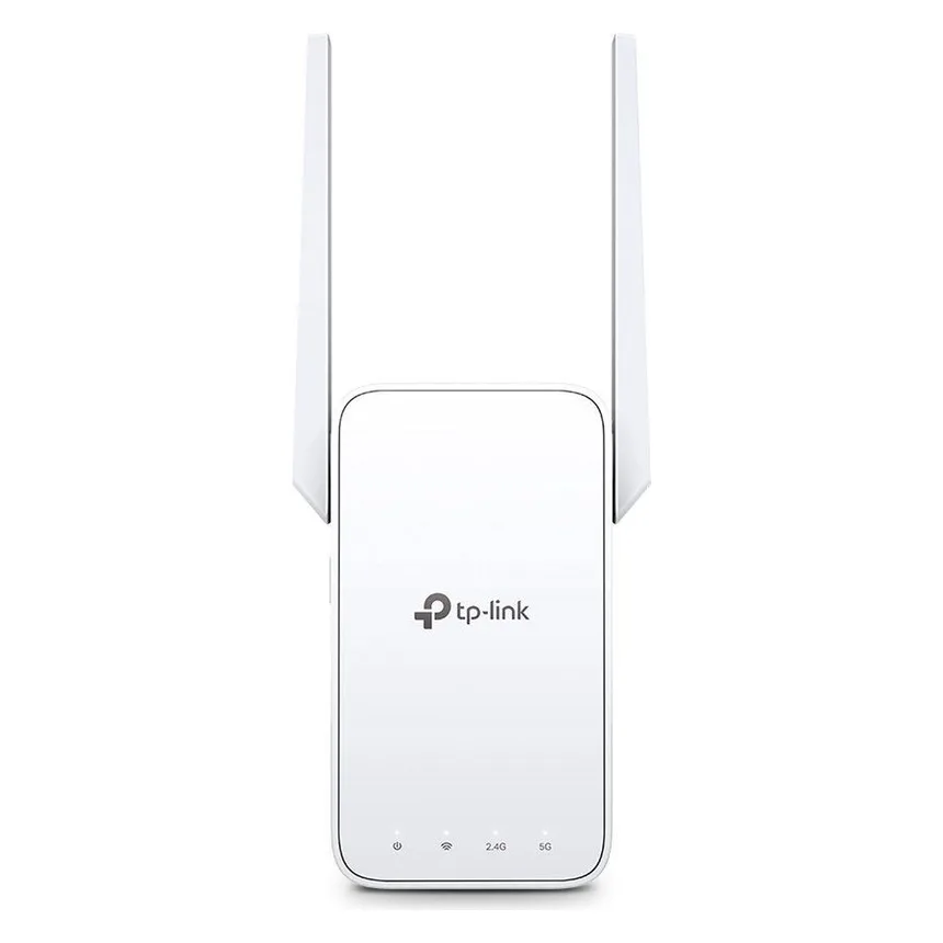 Witte TP-Link RE315 wifi-versterker met twee antennes, gezien van voren