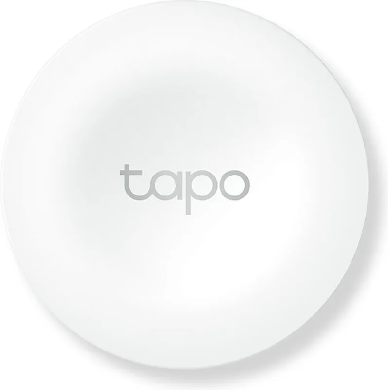 Ronde witte TP-Link Tapo S200B smart knop met het Tapo-logo