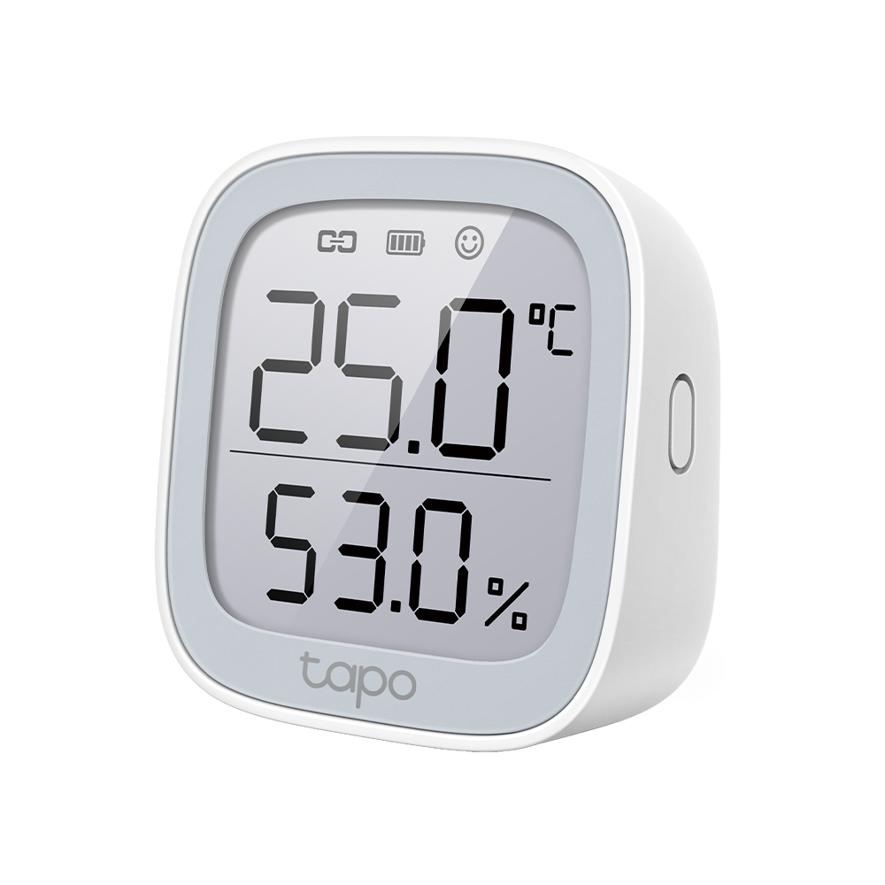 TP-Link Tapo T315 meter met temperatuur en luchtvochtigheid op een e-ink-scherm