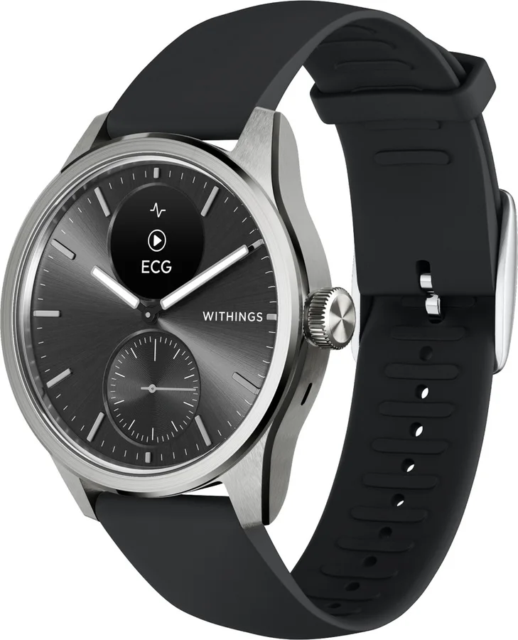 Withings ScanWatch 2 in zwart, 42 mm, met wijzers en klein digitaal scherm